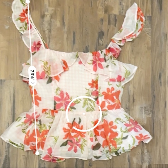 Guess Pink Gingham Floral Daydream Chiffon Cold Shoulder Peplum Top - Picture 10 of 12